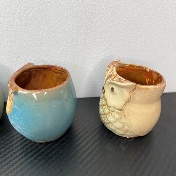 Ceramic Owl Pots Succulent Plant Container Mini Planter Glazed Set of 4 - Picture 4 of 14